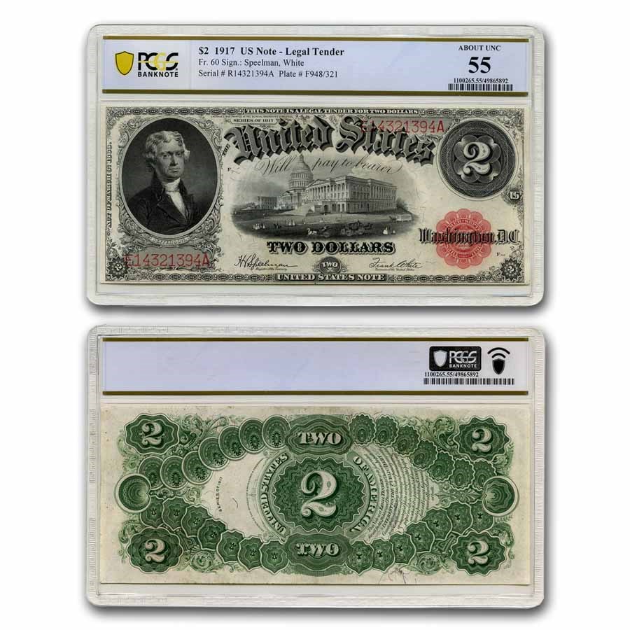 1917 $2.00 Legal Tender AU-55 PCGS (Fr#60)