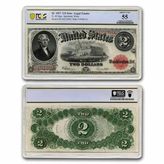 1917 $2.00 Legal Tender AU-55 PCGS (Fr#60) 1917 $2.00 Legal Tender AU-55 PCGS (Fr#60)