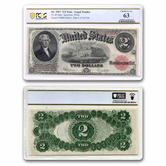 1917 $2.00 Legal Tender CU-63 PMG (Fr#60) 1917 $2.00 Legal Tender CU-63 PMG (Fr#60)