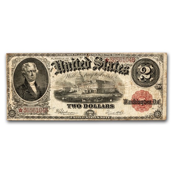 1917* $2.00 Legal Tender Jefferson Fine (Fr#60*) Star Note 1917* $2.00 Legal Tender Jefferson Fine (Fr#60*) Star Note