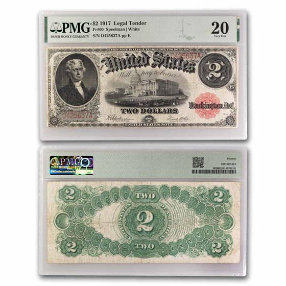 1917 $2.00 Legal Tender Jefferson VF-20 PMG (Fr#60) 1917 $2.00 Legal Tender Jefferson VF-20 PMG (Fr#60)