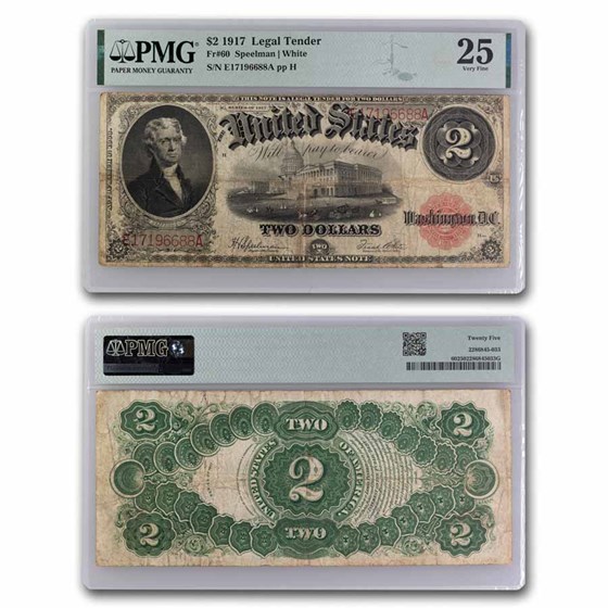 1917 $2.00 Legal Tender Jefferson VF-25 PMG (Fr#60) 1917 $2.00 Legal Tender Jefferson VF-25 PMG (Fr#60)