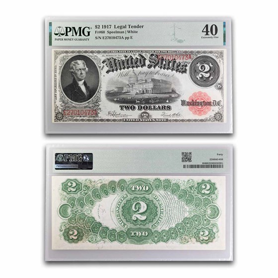 1917 $2.00 Legal Tender Jefferson XF-40 PMG (Fr#60) Bracelet 1917 $2.00 Legal Tender Jefferson XF-40 PMG (Fr#60) Bracelet