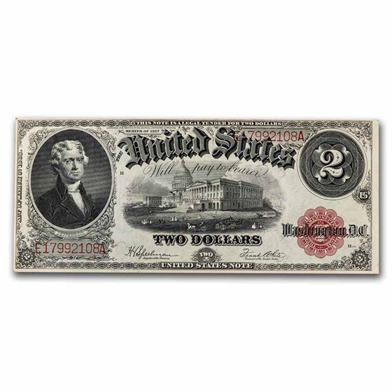 1917 $2.00 Legal Tender Jefferson XF (Fr#60) Bracelet Back 1917 $2.00 Legal Tender Jefferson XF (Fr#60) Bracelet Back