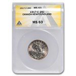 1917-C Newfoundland Silver 25 Cents George V MS-63 ANACS