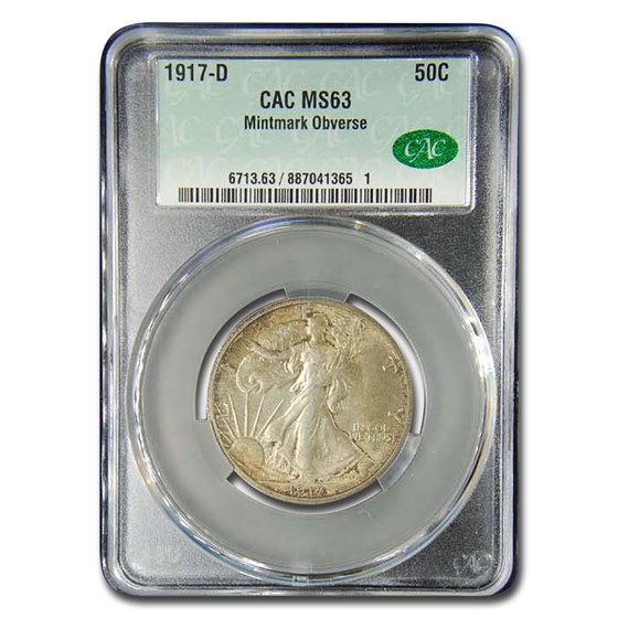 1917-D Obverse Walking Liberty Half Dollar MS-63 CACG 1917-D Obverse Walking Liberty Half Dollar MS-63 CACG