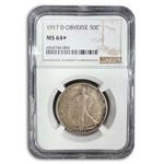 1917-D Obverse Walking Liberty Half Dollar MS-64+ NGC
