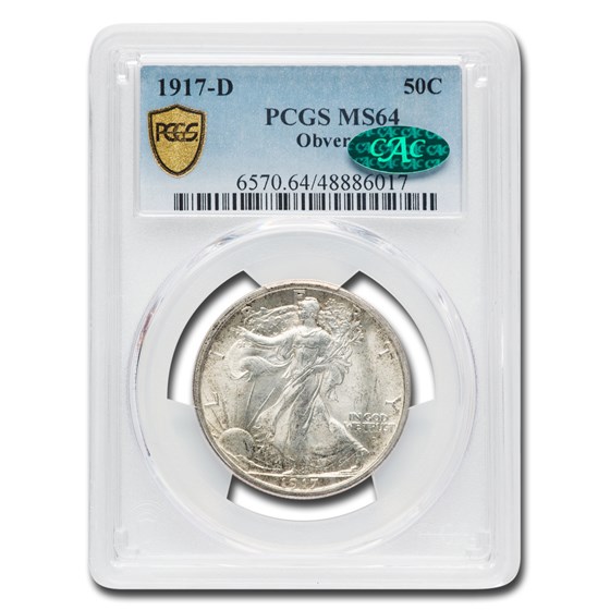 1917-D Obverse Walking Liberty Half Dollar MS-64 PCGS CAC 1917-D Obverse Walking Liberty Half Dollar MS-64 PCGS CAC