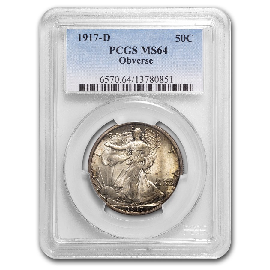 1917-D Obverse Walking Liberty Half Dollar MS-64 PCGS