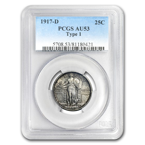 1917-D Standing Liberty Quarter Type-I AU-53 PCGS 1917-D Standing Liberty Quarter Type-I AU-53 PCGS