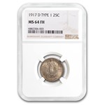 1917-D Standing Liberty Quarter Type-I MS-64 NGC (FH)