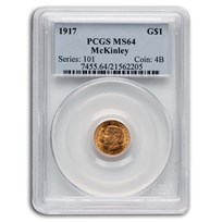 1917 Gold $1.00 McKinley MS-64 PCGS