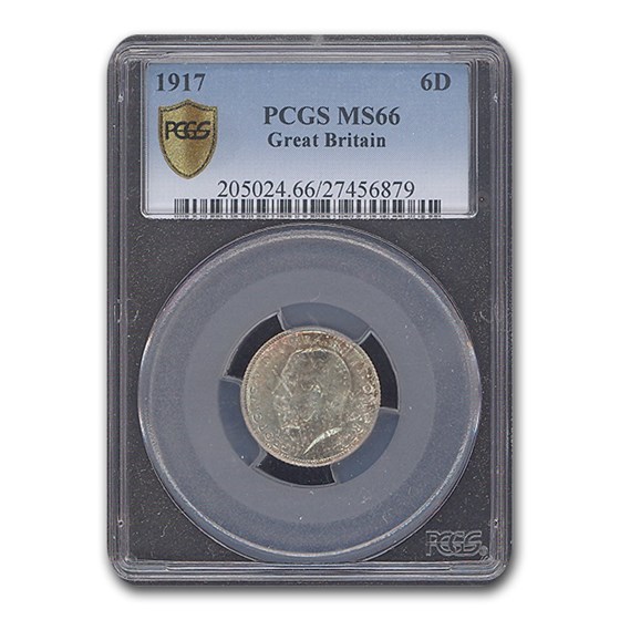 1917 Great Britain Sixpence George V MS-66 PCGS 1917 Great Britain Sixpence George V MS-66 PCGS