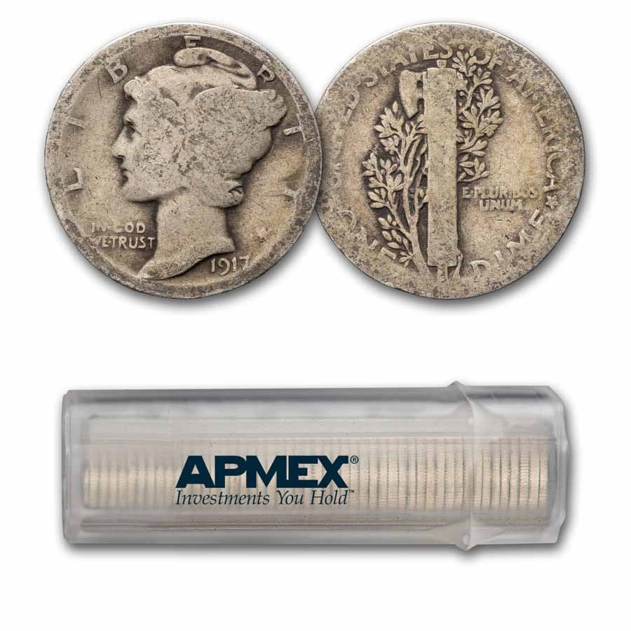 1917 Mercury Dime 50-Coin Roll Avg Circ
