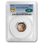 1917 Mercury Dime MS-67 PCGS CAC (FB, Toned)