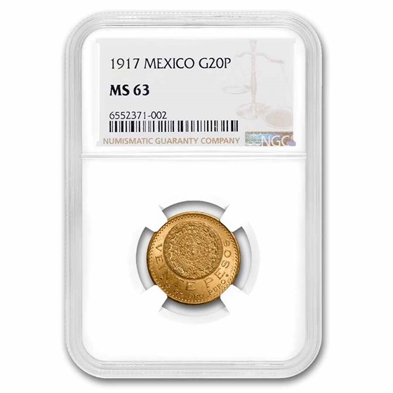 1917 Mexico Gold 20 Peso MS-63 NGC
