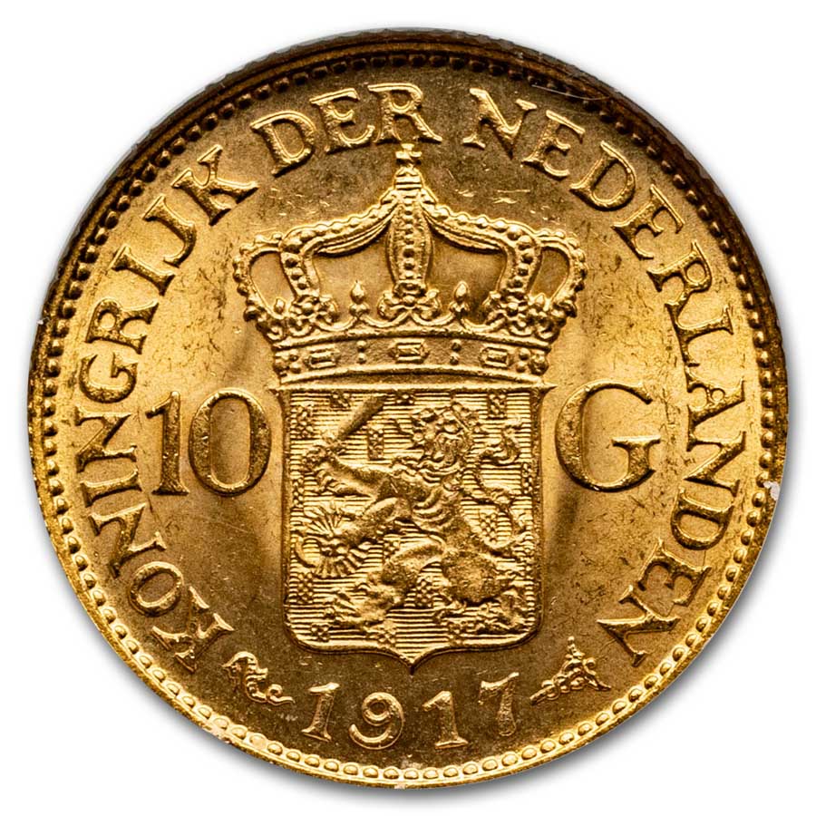 Buy 1917 Netherlands Gold 10 Gulden Wilhelmina MS-64 | APMEX