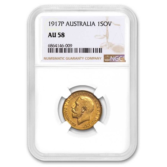 1917-P Australia Gold Sovereign George V AU-58 NGC 1917-P Australia Gold Sovereign George V AU-58 NGC