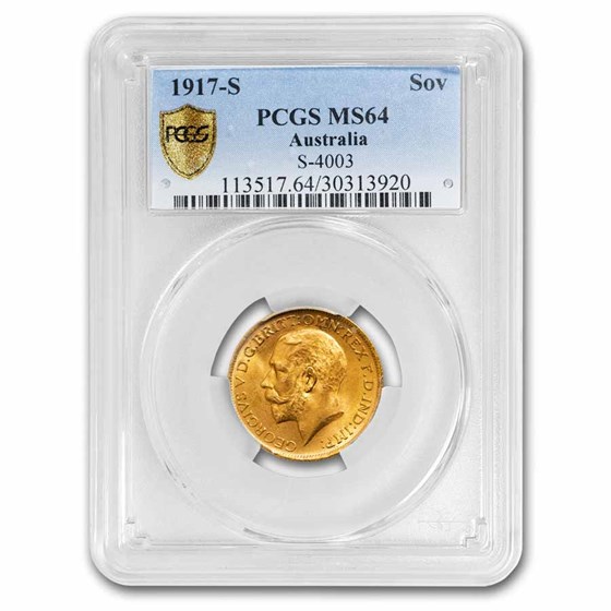 1917-S Australia Gold Sovereign George V MS-64 PCGS