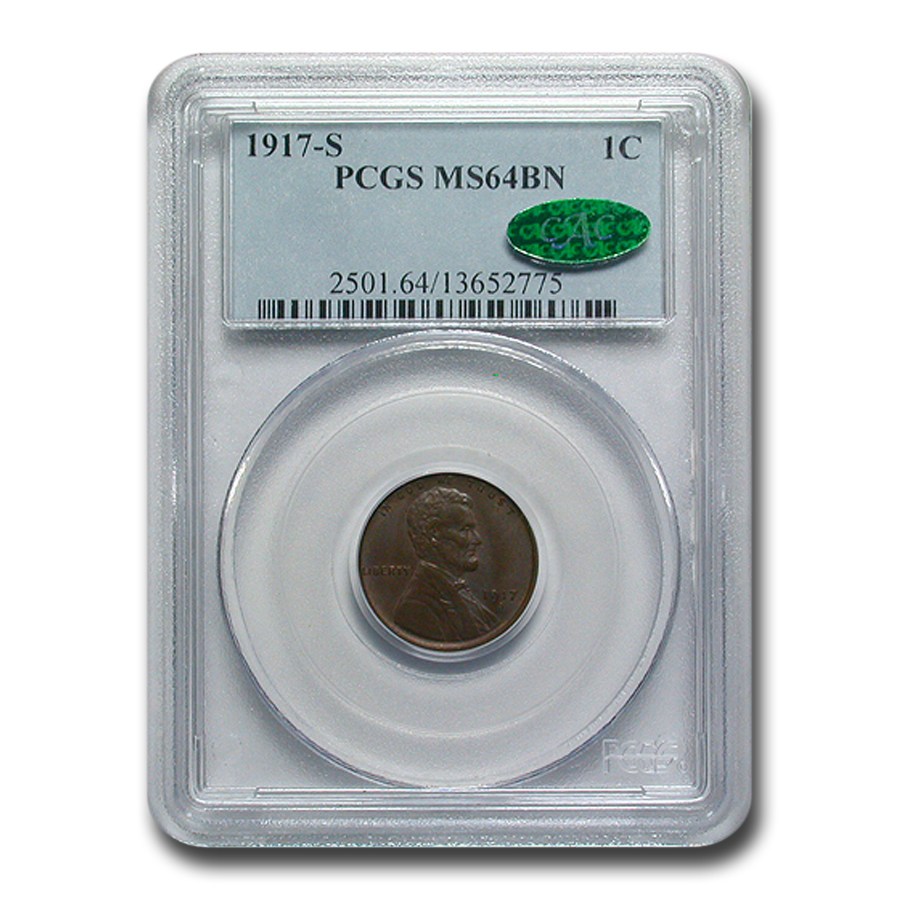 1917-S Lincoln Cent MS-64 PCGS CAC (Brown)