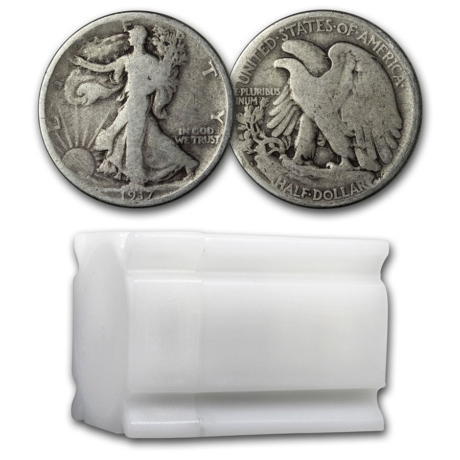 1917-S Rev Walking Liberty Halves 20-Coin Roll Avg Circ