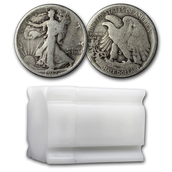 1917-S Rev Walking Liberty Halves 20-Coin Roll Avg Circ 1917-S Rev Walking Liberty Halves 20-Coin Roll Avg Circ