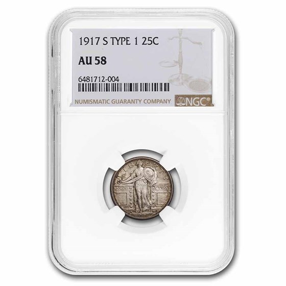 1917-S Standing Liberty Quarter Type-I AU-58 NGC 1917-S Standing Liberty Quarter Type-I AU-58 NGC