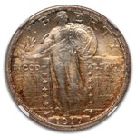 1917 Standing Liberty Quarter T ype-II MS-67 NGC (FH, Toned)