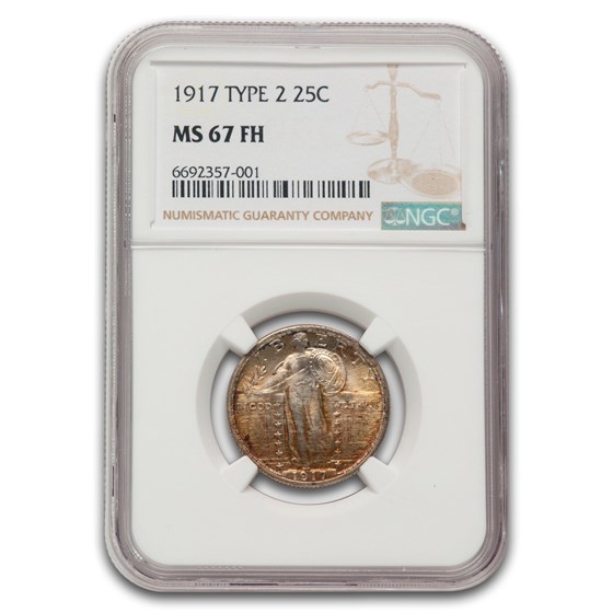 1917 Standing Liberty Quarter T ype-II MS-67 NGC (FH, Toned)