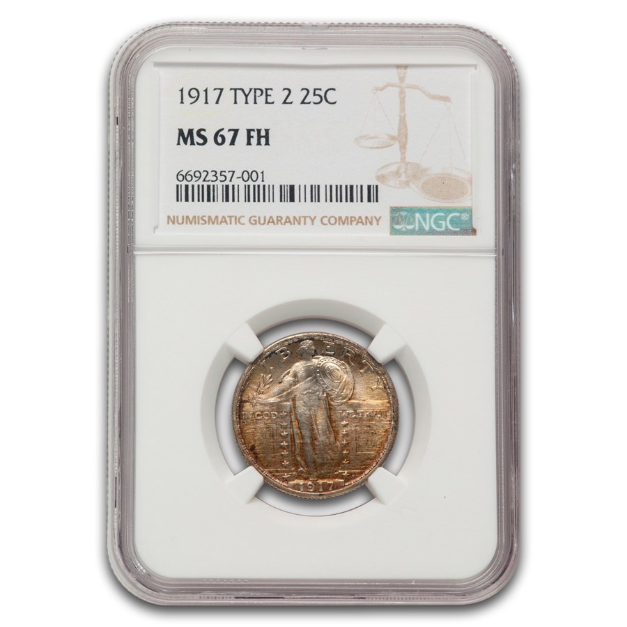 1917 Standing Liberty Quarter T ype-II MS-67 NGC (FH, Toned)