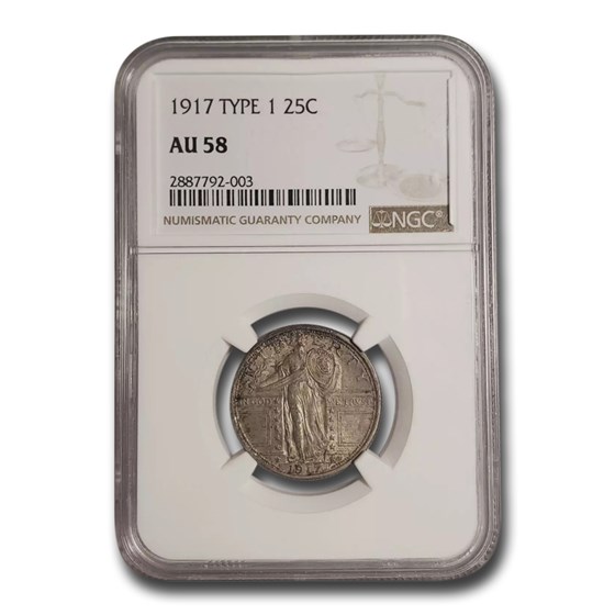 1917 Standing Liberty Quarter Type-I AU-58 NGC 1917 Standing Liberty Quarter Type-I AU-58 NGC