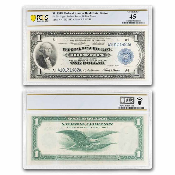 1918 (A-Boston) $1.00 FRBN XF-45 PCGS (Fr#708)