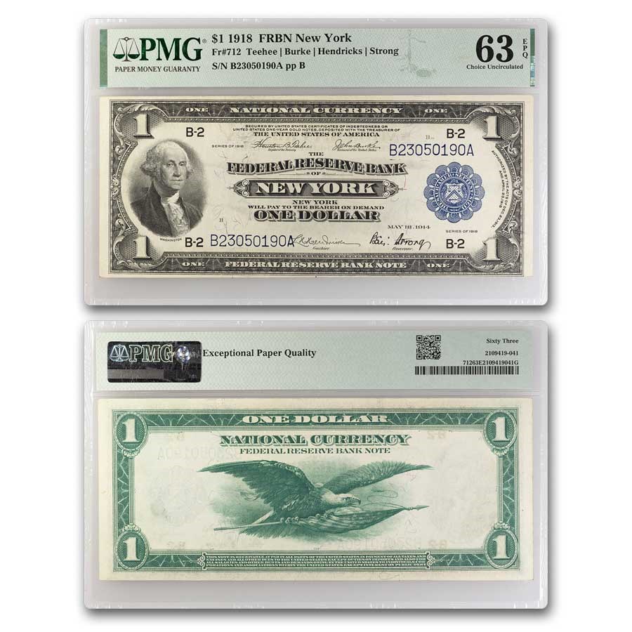 1918 (B-New York) $1.00 FRBN CU-63 EPQ PMG (Fr#712)