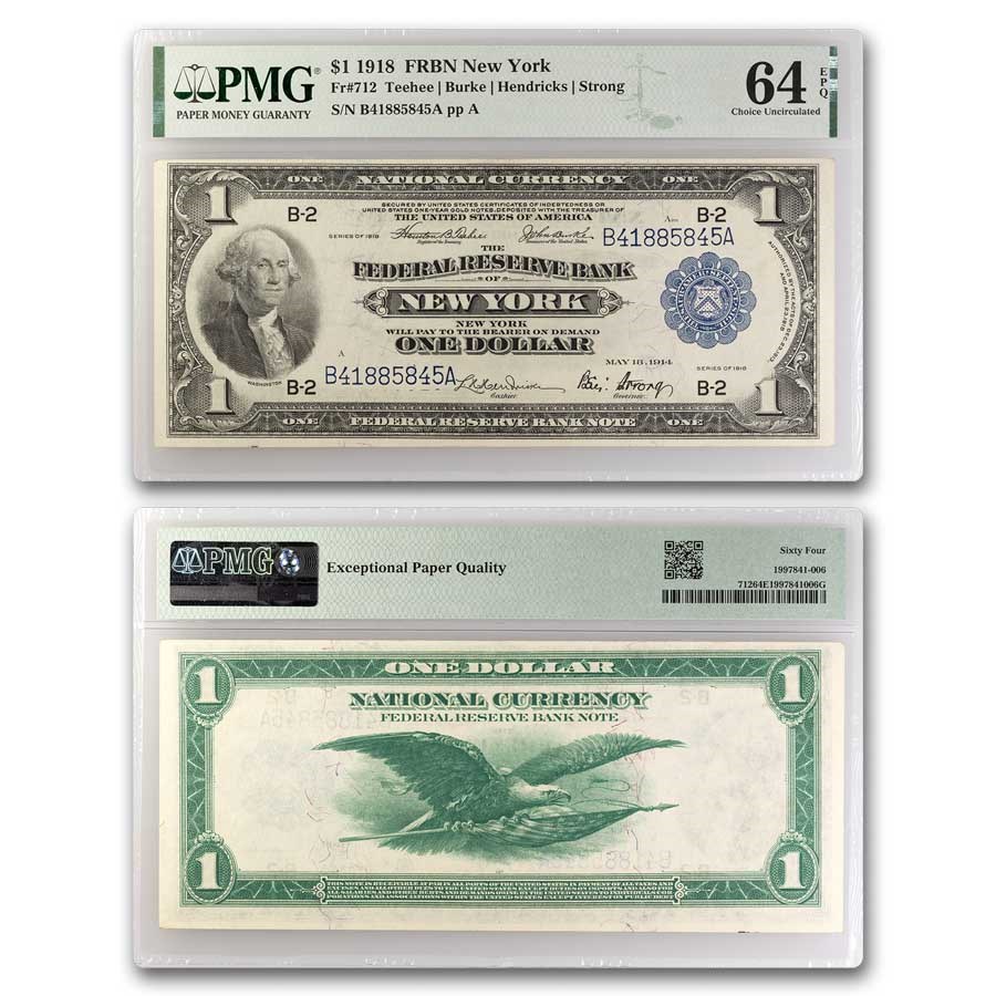 1918 (B-New York) $1.00 FRBN CU-64 EPQ PMG (Fr#712)