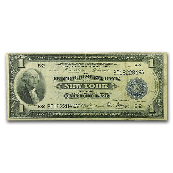 1918 (B-New York) $1.00 FRBN Fine 1918 (B-New York) $1.00 FRBN Fine