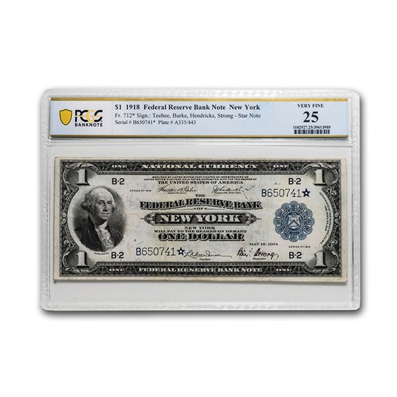 1918* (B-New York) $1.00 FRBN VF-25 PCGS (Fr#712*) Star Note 1918* (B-New York) $1.00 FRBN VF-25 PCGS (Fr#712*) Star Note