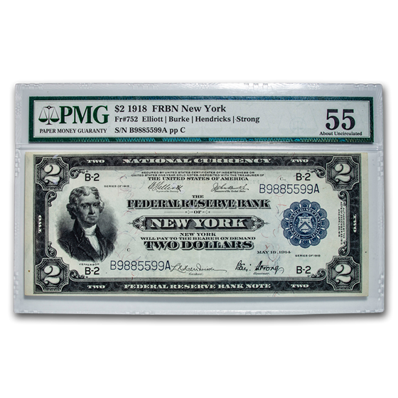 1918 (B-New York) $2 FRBN Battleship AU-55 PMG 1918 (B-New York) $2 FRBN Battleship AU-55 PMG