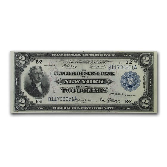 1918 (B-New York) $2 FRBN Battleship XF-40 PMG (Fr#752) 1918 (B-New York) $2 FRBN Battleship XF-40 PMG (Fr#752)