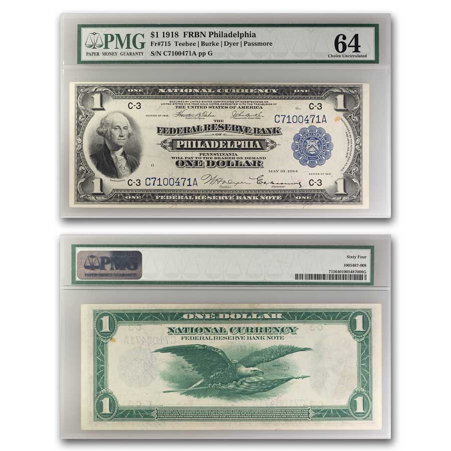 1918 (C-Philadelphia) $1.00 FRBN CU-64 PMG (Fr#715)