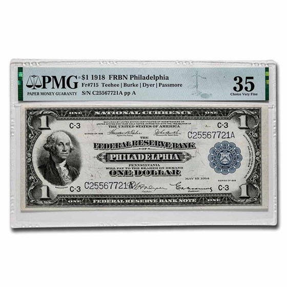 1918 (C-Philadelphia) $1.00 FRBN VF-35 PMG (Fr#715) 1918 (C-Philadelphia) $1.00 FRBN VF-35 PMG (Fr#715)