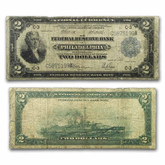 1918 (C-Philadelphia) $2.00 FRBN Battleship Good+ (Fr#756) 1918 (C-Philadelphia) $2.00 FRBN Battleship Good+ (Fr#756)