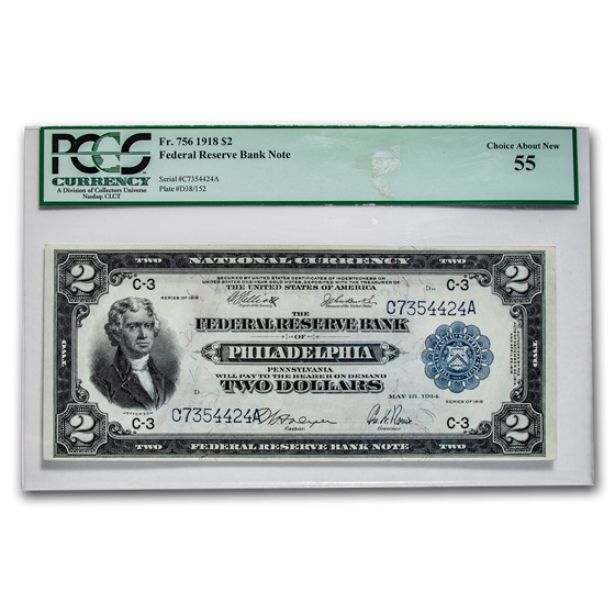 1918 (C-Philadelphia) $2 FRBN Battleship AU-55 PCGS 1918 (C-Philadelphia) $2 FRBN Battleship AU-55 PCGS