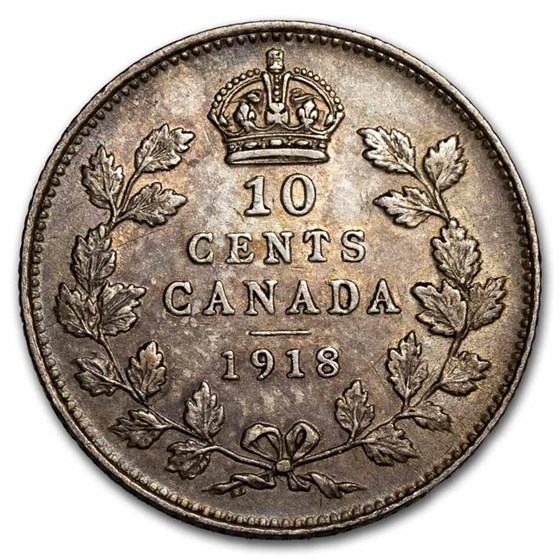1918 Canada Silver 10 Cents George V AU 1918 Canada Silver 10 Cents George V AU