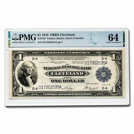 1918 (D-Cleveland) $1.00 FRBN CU-64 PMG (Fr#719) 1918 (D-Cleveland) $1.00 FRBN CU-64 PMG (Fr#719)
