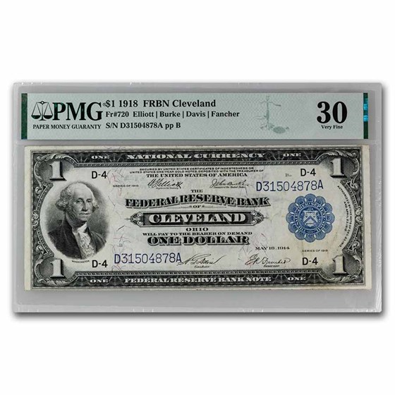 1918 (D-Cleveland) $1.00 FRBN VF-30 PMG (Fr#720) 1918 (D-Cleveland) $1.00 FRBN VF-30 PMG (Fr#720)