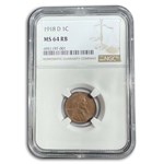 1918-D Lincoln Cent MS-64 NGC (Red/Brown)