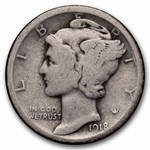 1918-D Mercury Dime 50-Coin Roll Avg Circ