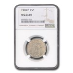 1918-D Standing Liberty Quarter MS-64 NGC (FH)