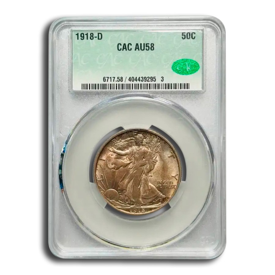 1918-D Walking Liberty Half Dollar AU-58 CACG