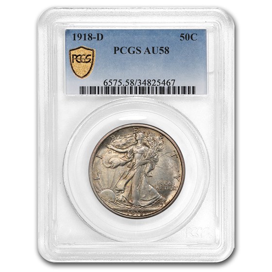 1918-D Walking Liberty Half Dollar AU-58 PCGS 1918-D Walking Liberty Half Dollar AU-58 PCGS